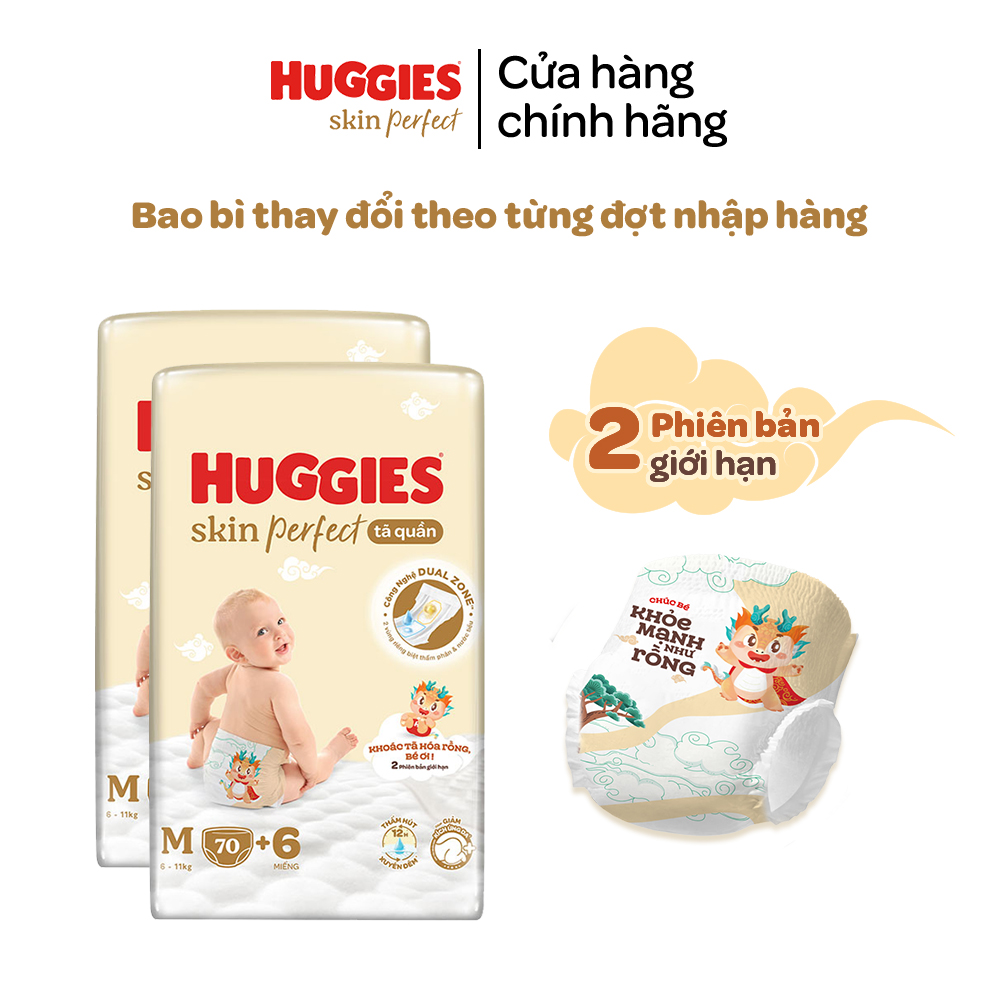 Combo 2 Tã/ Bỉm Quần Huggies Skin Perfect M/L/XL/XXL Super Jumbo Với 2 Vùng Thấm Giảm Kích Ứng Da