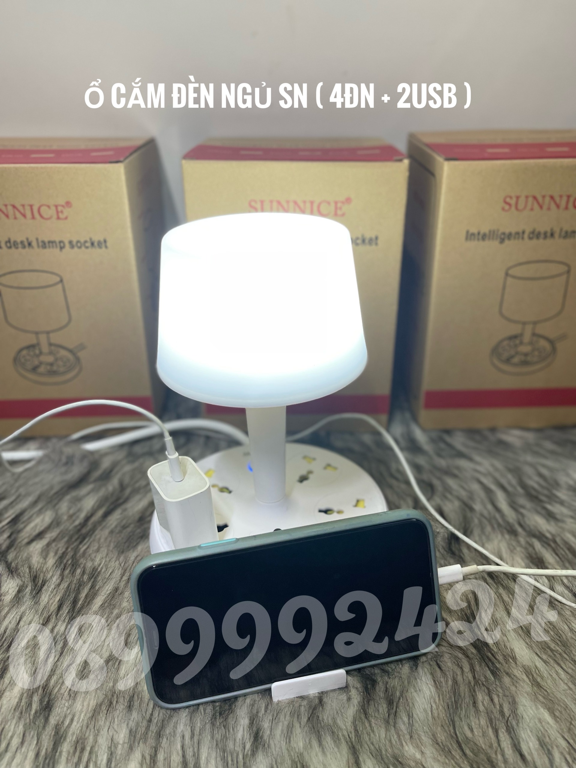 ĐÈN BÀN LED, ĐÈN NGỦ SUNNICE TÍCH HỢP 4 Ổ CẮM ĐA NĂNG, 2 Ổ USB