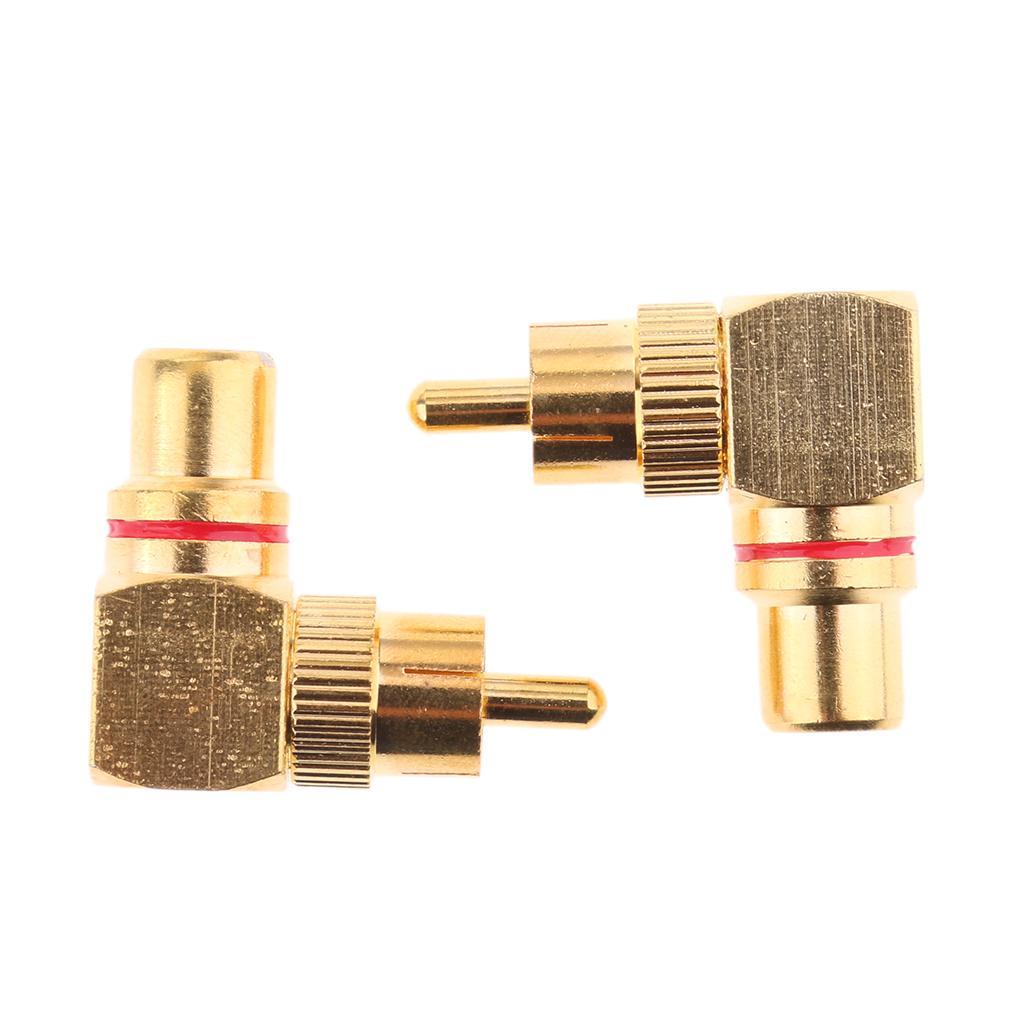 2-6pack 2x Right Angle RCA Adaptor Plug Male to Female 90 Degrees Gold Plated