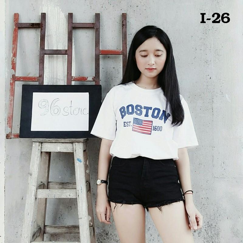 Áo Thun Nữ Rộng Boston Tay Lỡ UNISEX - I26