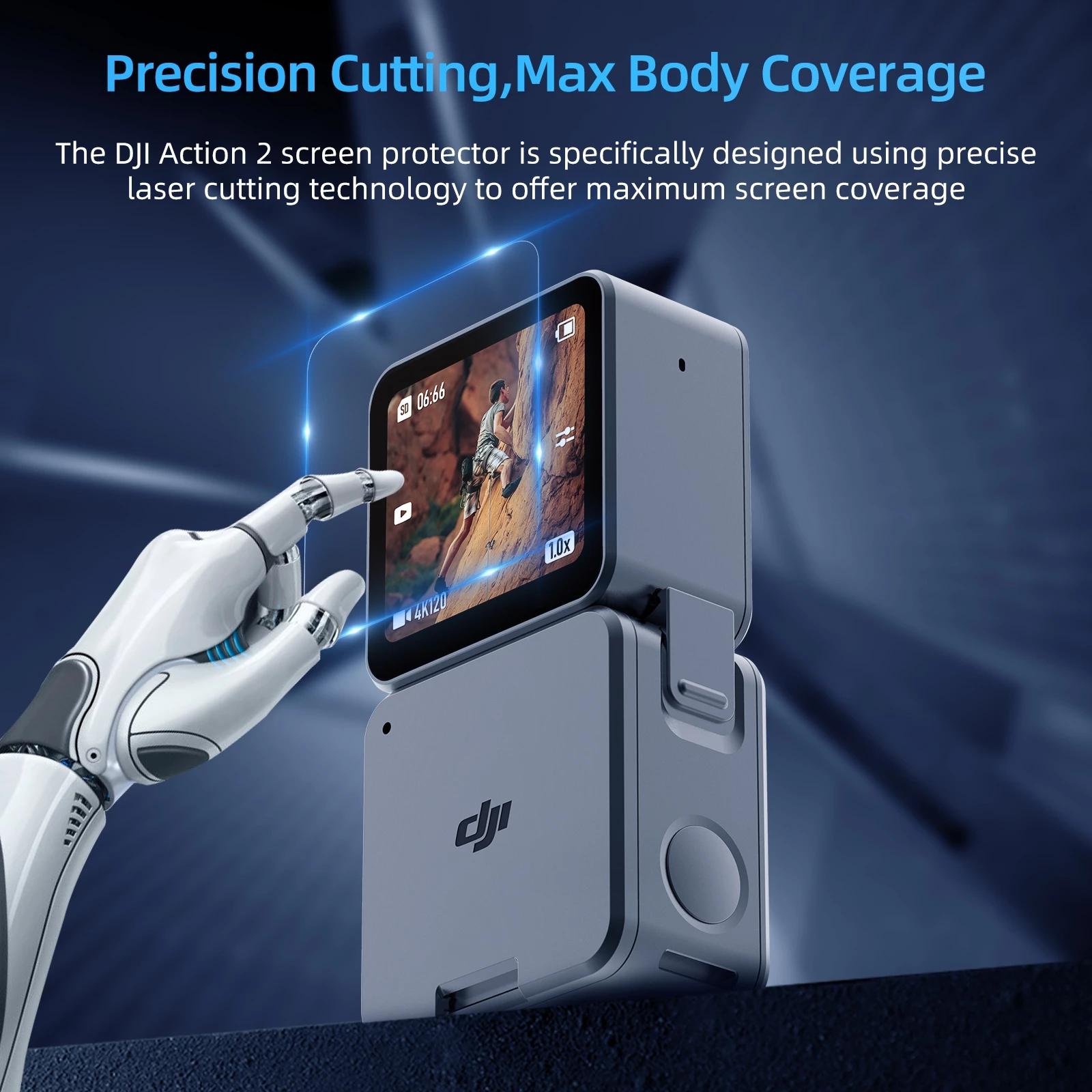 TEELSIN Kính Cường Lực 3 Trong 1 Màn Hình Ống Kính HD Màn Hình Cảm Ứng Bảo Vệ 9H 2.5D Bọc Toàn Bộ Cho Phụ Kiện DJI Action 2