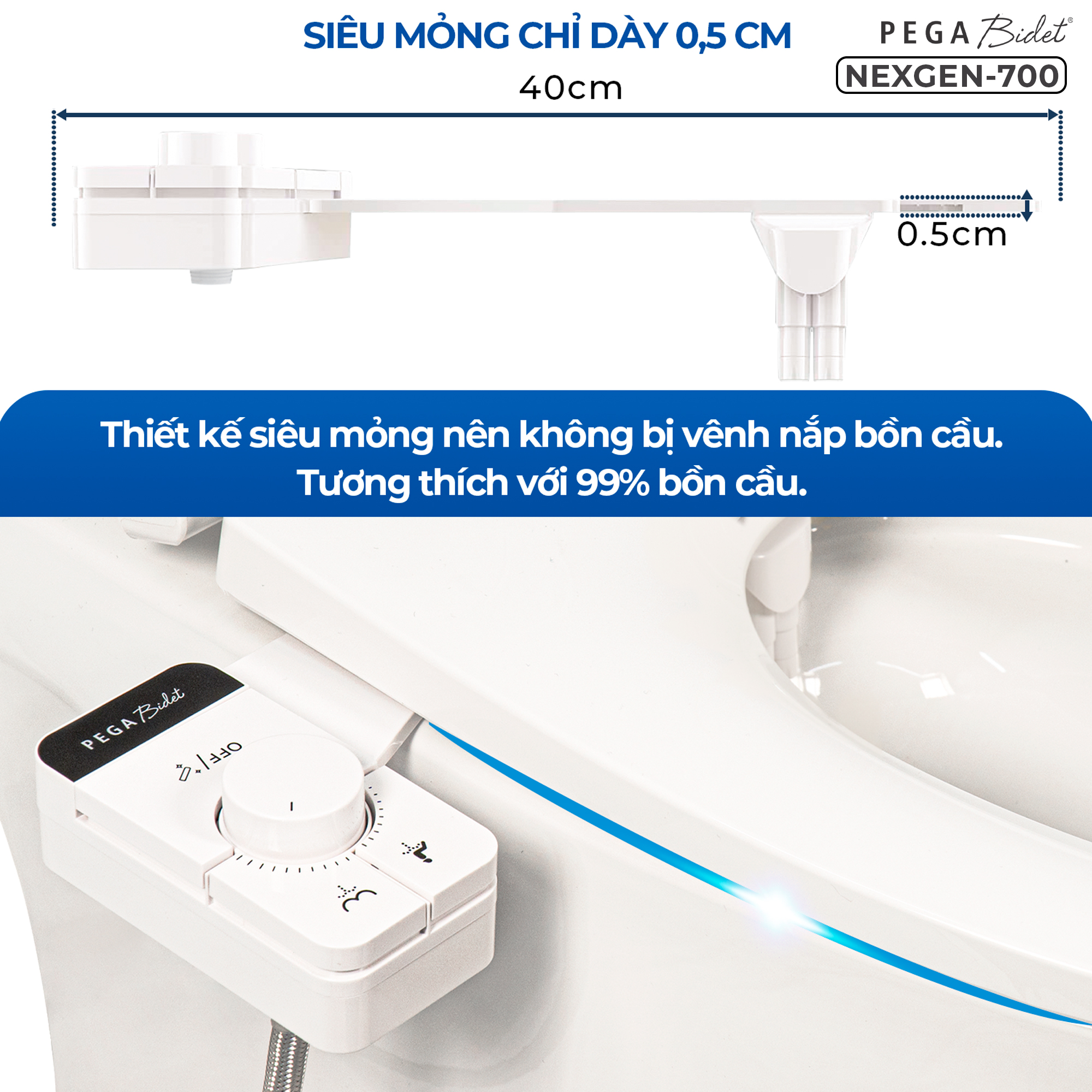 Vòi Xịt Rửa Vệ Sinh Thông Minh PEGA Bidet NEXGEN-700 Thế Hệ Mới, 2 Vòi Rửa Có Chức Năng Chuyên Dụng Cho Nữ, Dễ Lắp Đặt, Rất cần cho Trẻ Em, Người Già và Phụ Nữ Mang Thai - Thương Hiệu Mỹ