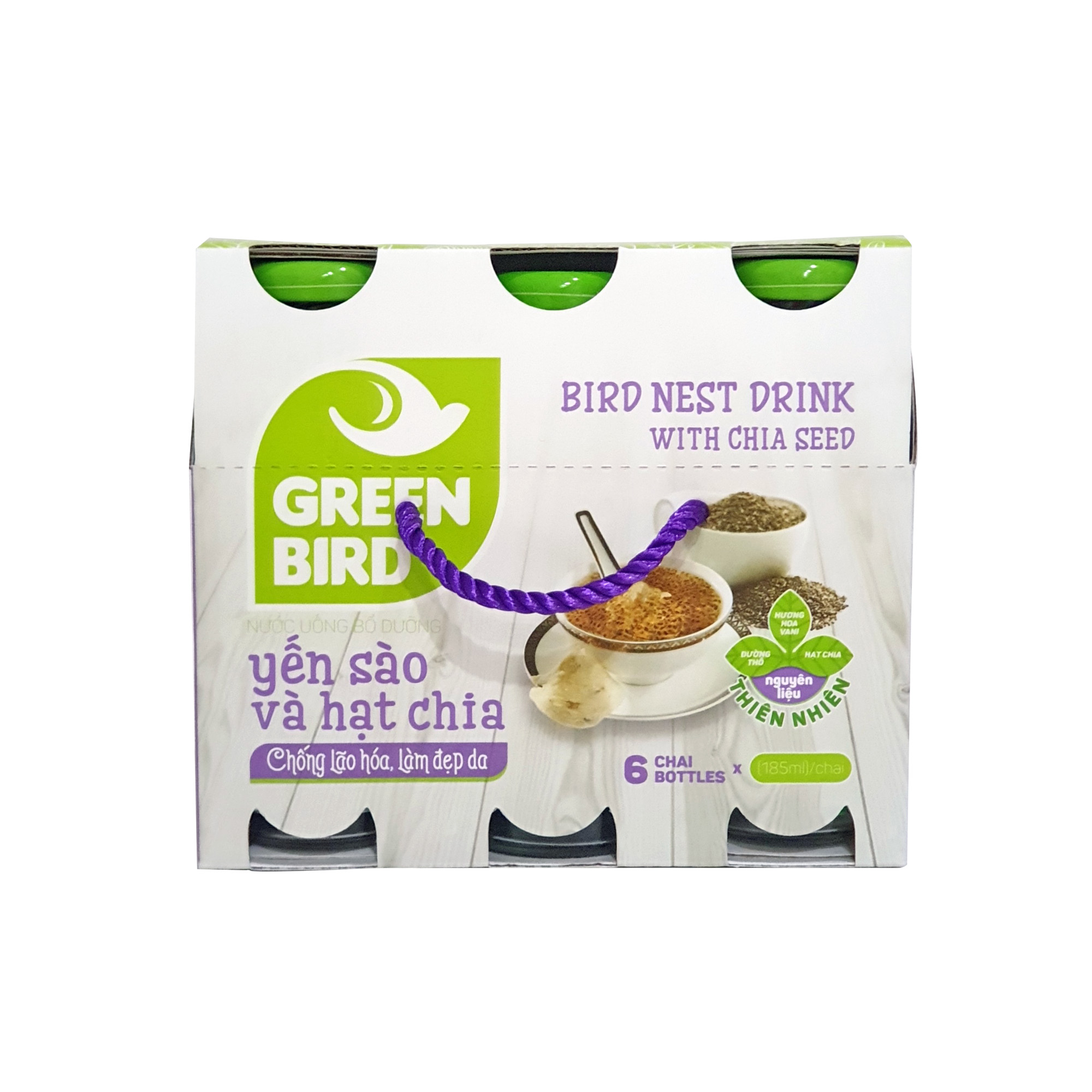 Lốc Green Bird - Nước Uống Bổ Dưỡng Yến Sào và Hạt Chia - (6chai*185ml)