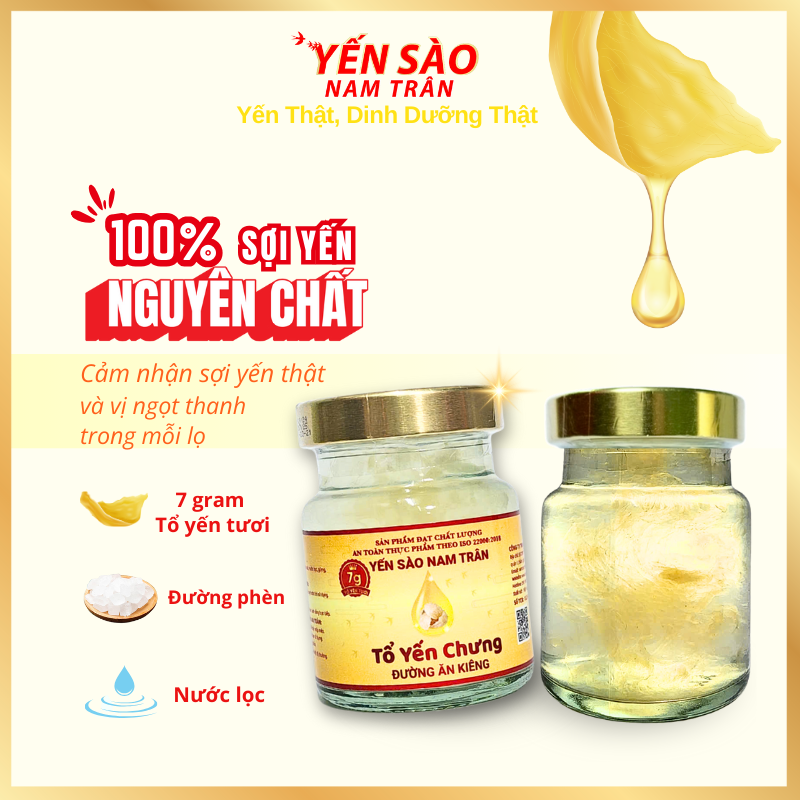 [Set 10 lọ Không hộp] Yến chưng Đường Ăn Kiêng 7 gram Tổ Yến Tươi- Yến Sào Nam Trân. Lọ 70 ml