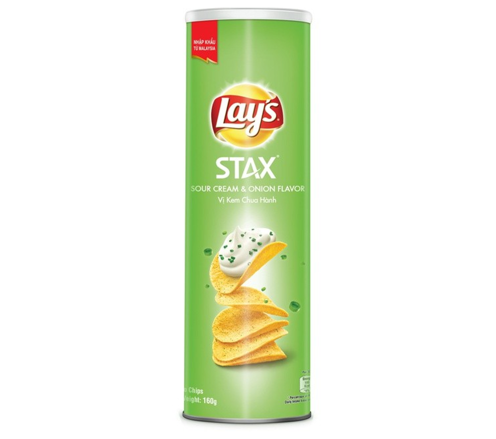 Snack Khoai Tây Lays Stax Vị Kem Chua Hành Hộp 160G – 9556174816479