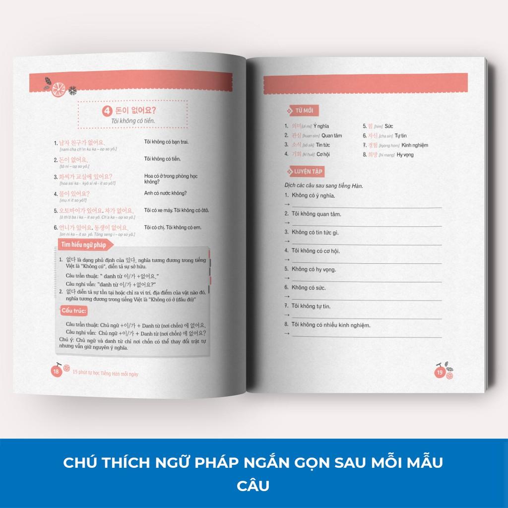 Sách - 15 Phút Tự Học Tiếng Hàn Mỗi Ngày ( tặng kèm bookmark thiết kế)