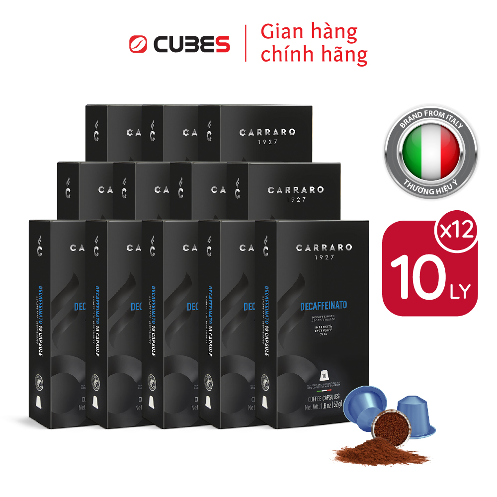 Combo 12 Hộp cà phê viên nén Carraro Decaffeinato - Nhập khẩu chính hãng 100% từ thương hiệu Carraro, Ý