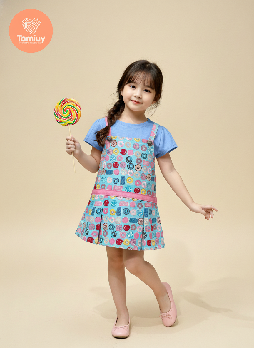 TAMIUY – Đầm Yếm 2 Dây Thiết Kế Bé Gái Donut Muse Phong Cách Năng Động