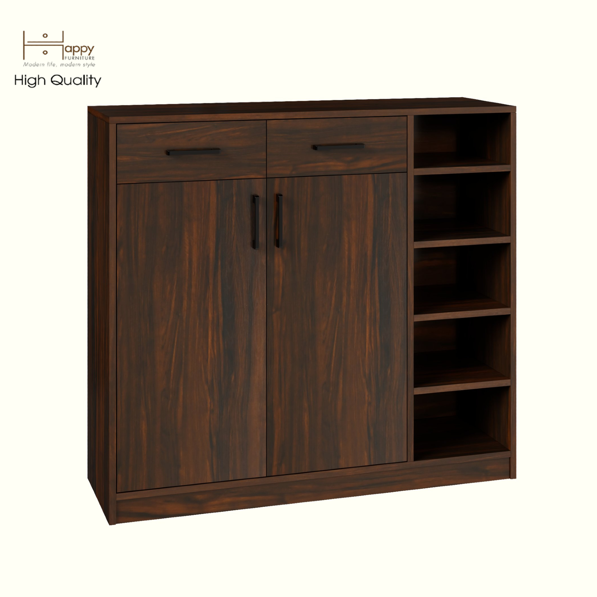 HAPPY FURNITURE , HEINEE - Tủ lưu trữ 2 cửa mở 2 ngăn kéo, TCM_215 , 110cm x 34cm x 100cm DxRxC, sản phẩm phổ thông