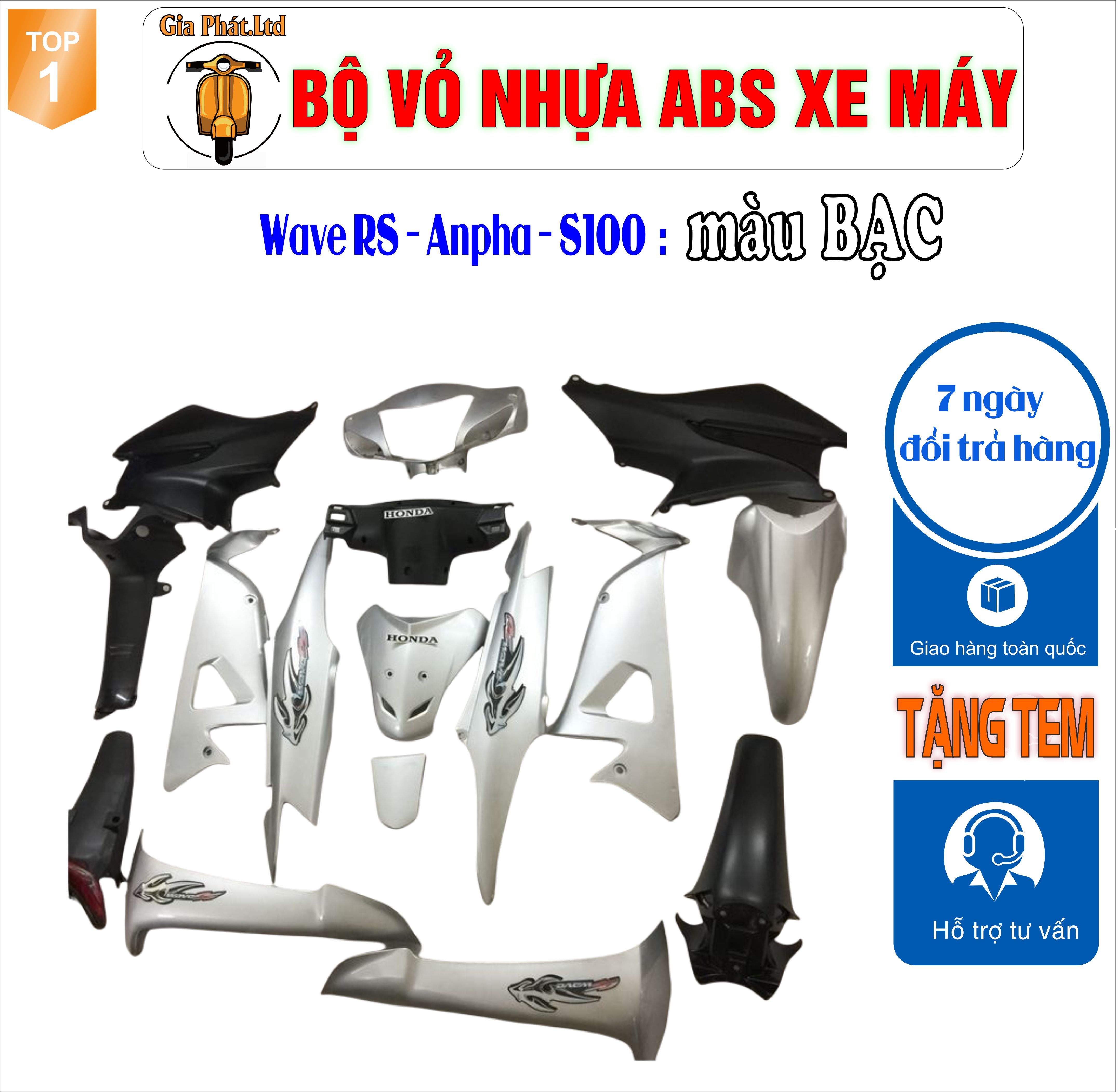 Dàn áo màu BẠC gắn xe Wave RS - wave alpha - wave s100, nhựa ABS nguyên sinh _TKB_1111