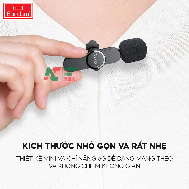 Mic Thu Âm Cài Áo Không Dây Chuyên Nghiệp Earldom MC3 Dành Cho Điện Thoại - Hàng Chính Hãng