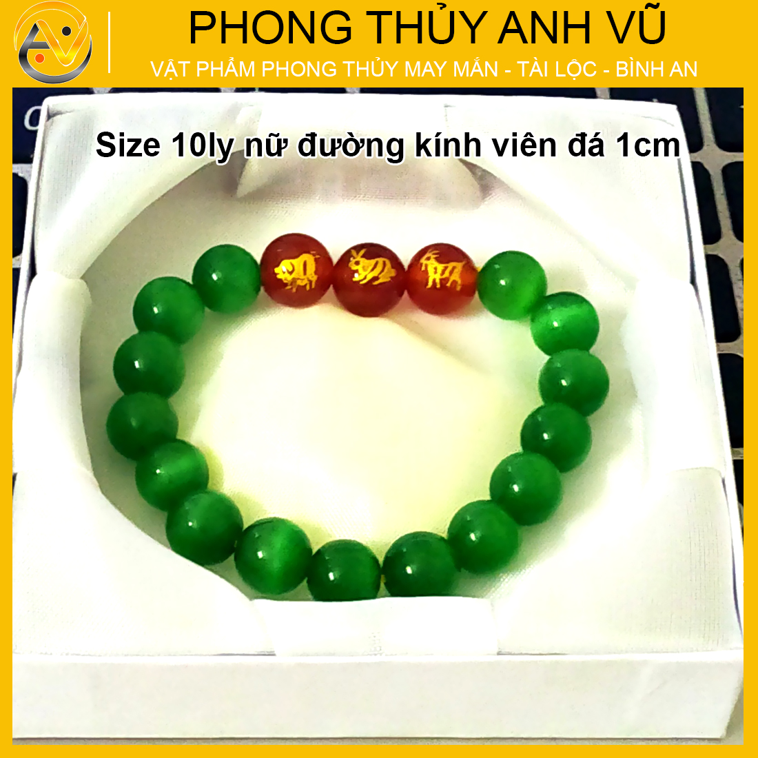 Vòng tay 12 con giáp tam hợp hợi mão mùi - chất liệu đá mắt mèo tự nhiên - size 8 10ly - may mắn tài lộc - Vòng Tam Hợp Anh Vũ