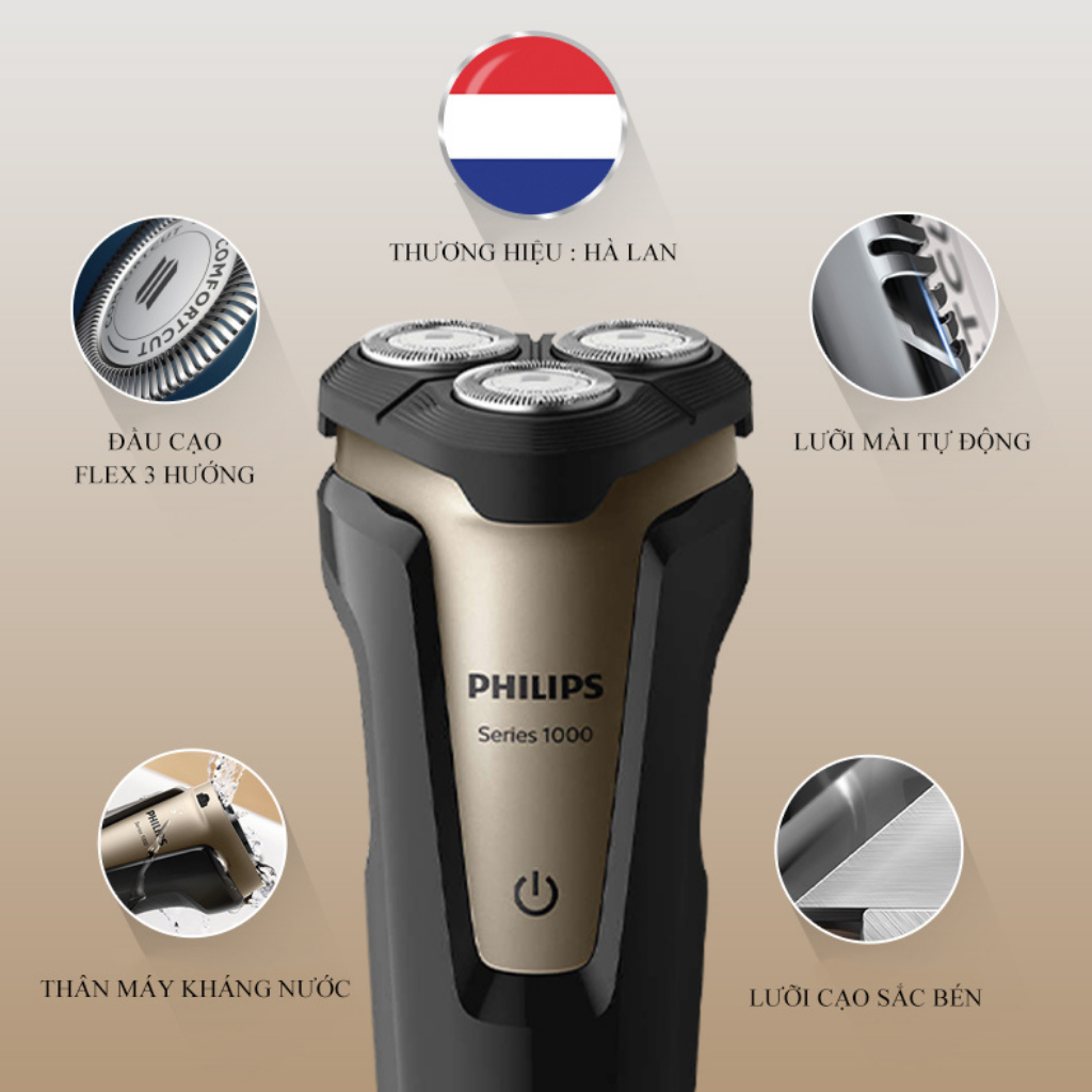 Máy cạo râu điện Philips 3 lưỡi tự mài đa năng cạo khô và ướt S1020 - Hàng nhập khẩu