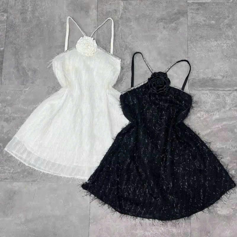 Đầm suông babydoll lông vũ siêu hot phối dây kim tuyến