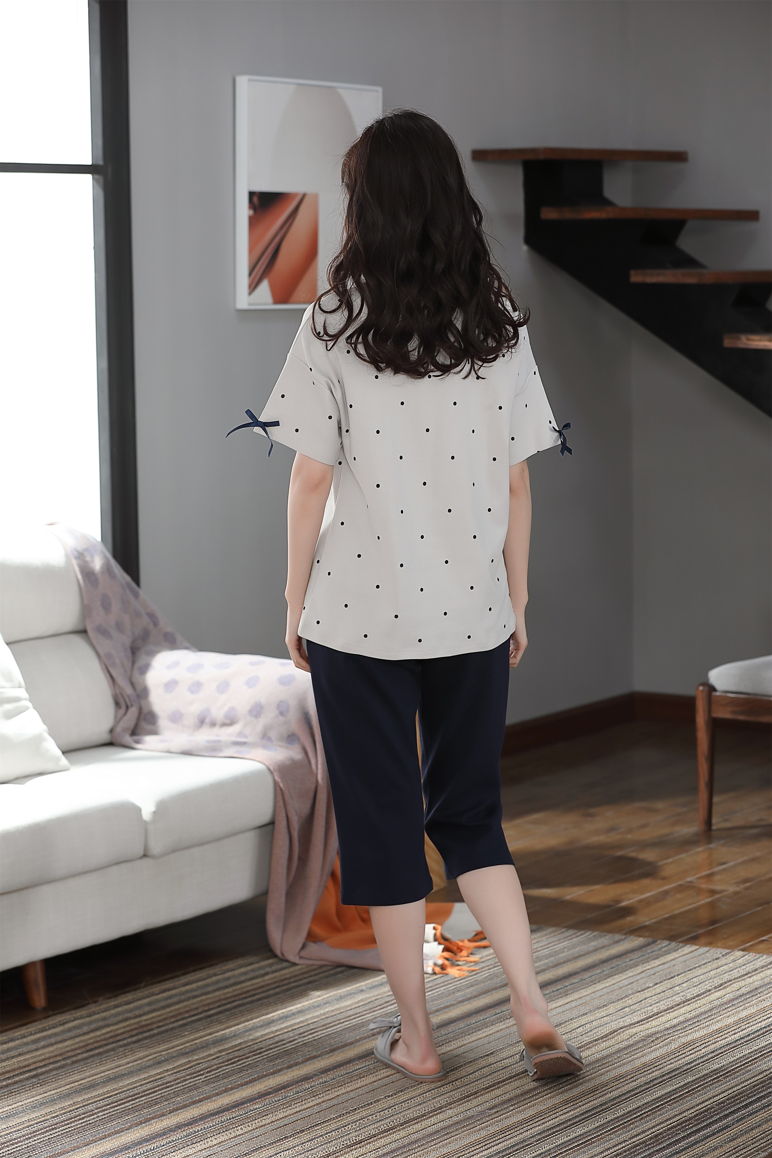 Đồ mặc nhà nữ quần lửng cotton cao cấp 5577