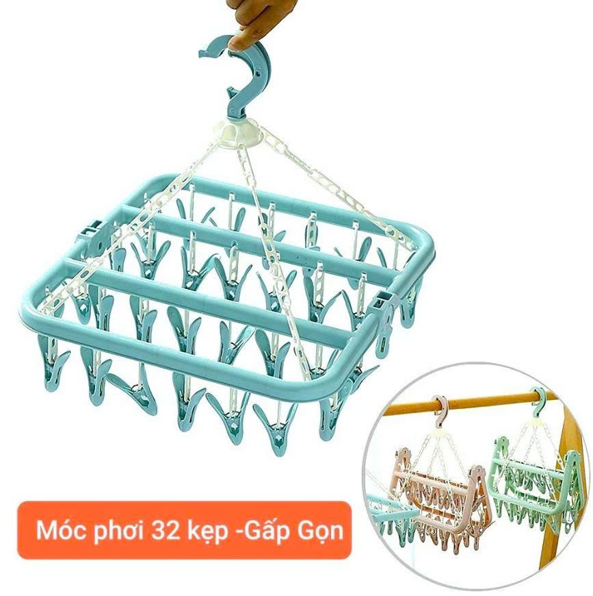 Móc treo tất vớ quần áo trẻ em 32 kẹp, móc chùm phơi đồ em bé