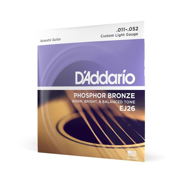 Bộ dây đàn Guitar Acoustic - D'Addario EJ26 - Phosphor Bronze, Custom Light Gauge .011-.052 (11-52) - Hàng chính hãng