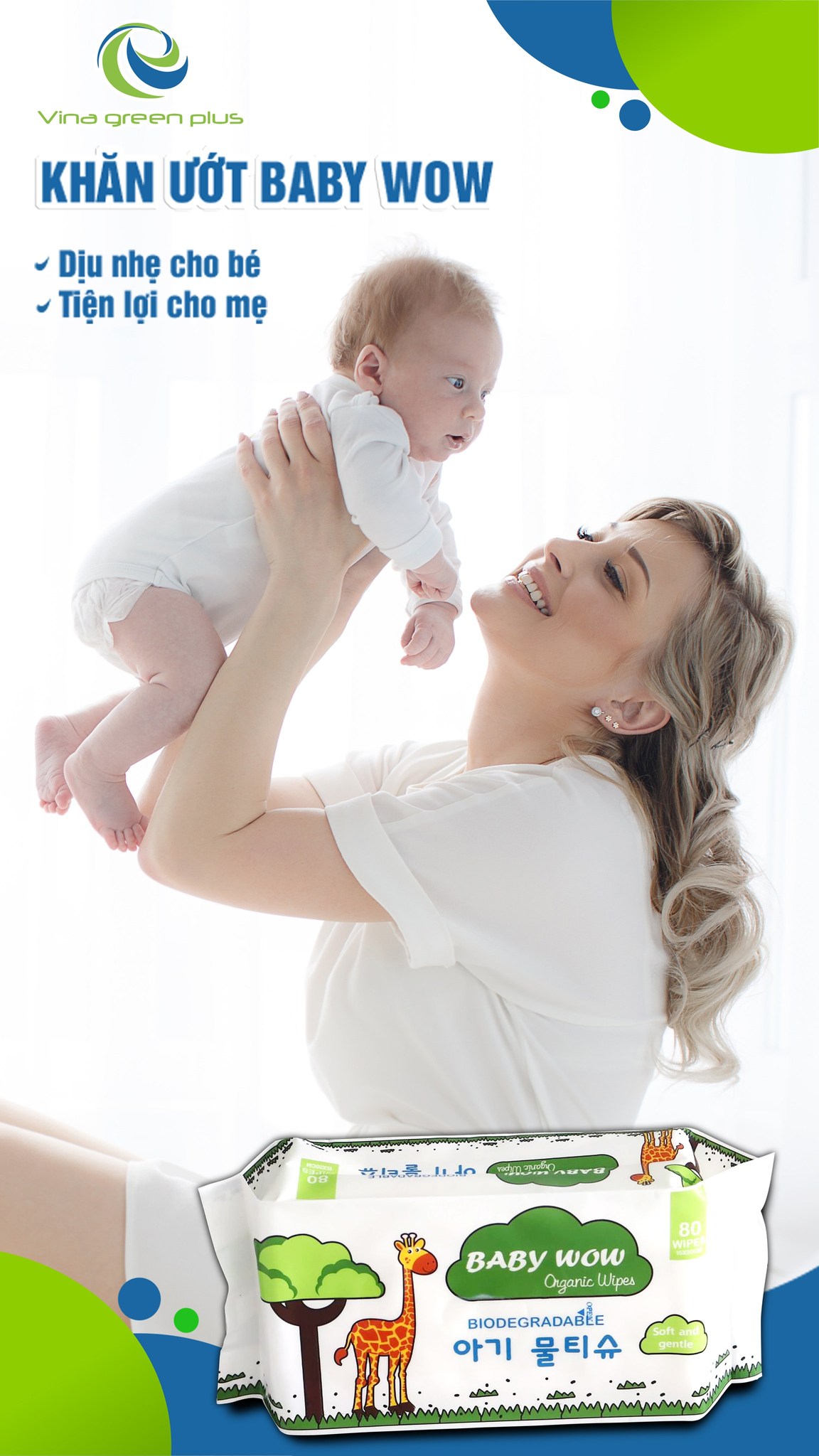 Combo 2 khăn ướt Organic 80 tờ không mùi Baby Wow