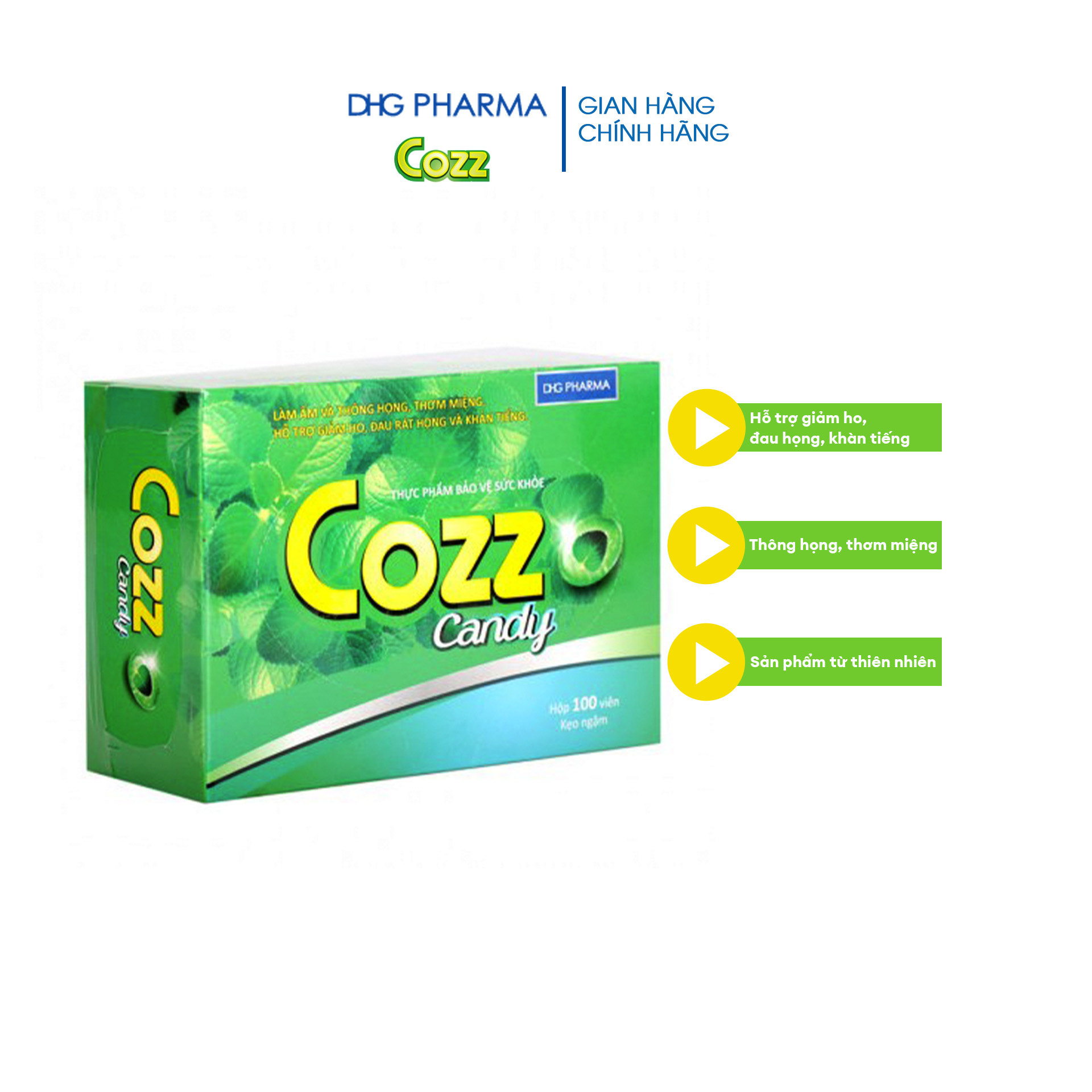 Kẹo ngậm Cozz Candy hỗ trợ giảm ho, đau rát họng và khàn tiếng 100 viên x 2.5g - Chính hãng DHG Pharma