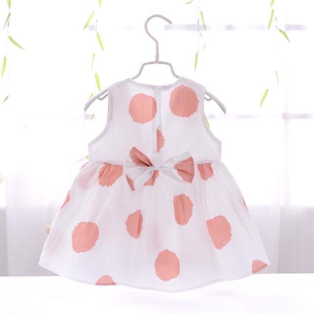 Váy Thô Hè Thắt Nơ Xinh Xắn Cho Bé Gái