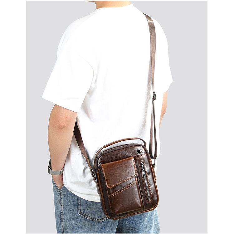 Túi đeo chéo nam dáng hộp BHM7512 Túi xách da bò thật, túi đeo vai nam