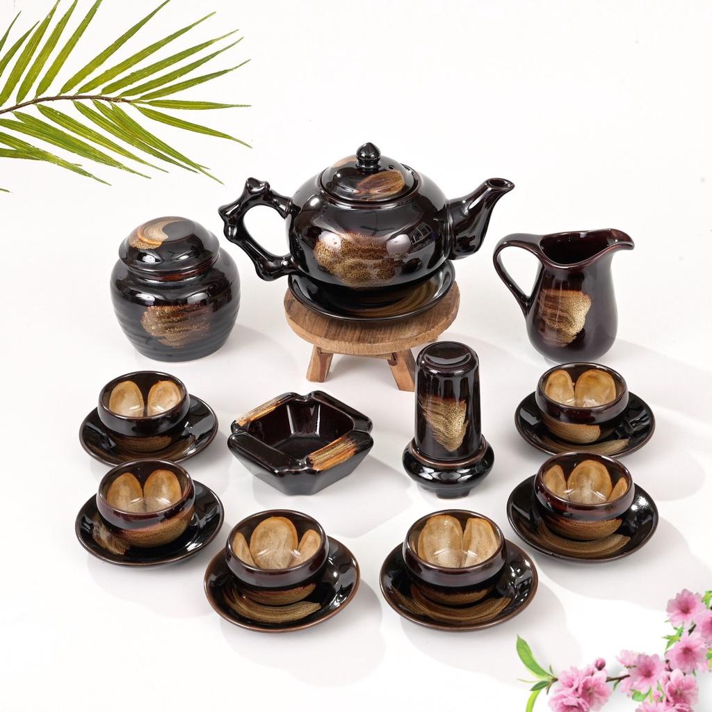 Bộ ấm chén Men hỏa biến Gốc cây - Gốm sứ Bát Tràng - Làng Gốm