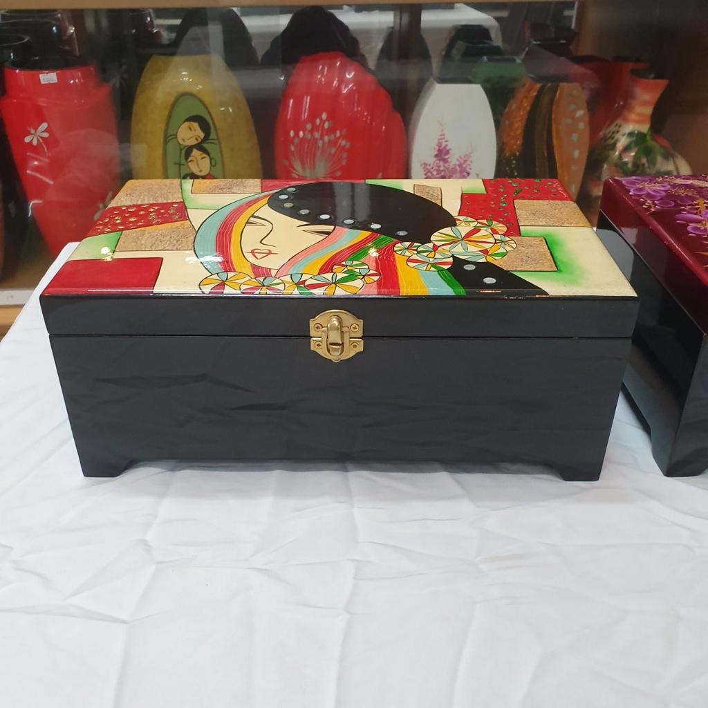 Hộp nữ trang 2 tầng Sơn Mài Cao Cấp Thanh Bình Lê đựng đồ trang sức, vật dụng nhỏ xinh phòng ngủ, trang trí, làm quà tặn