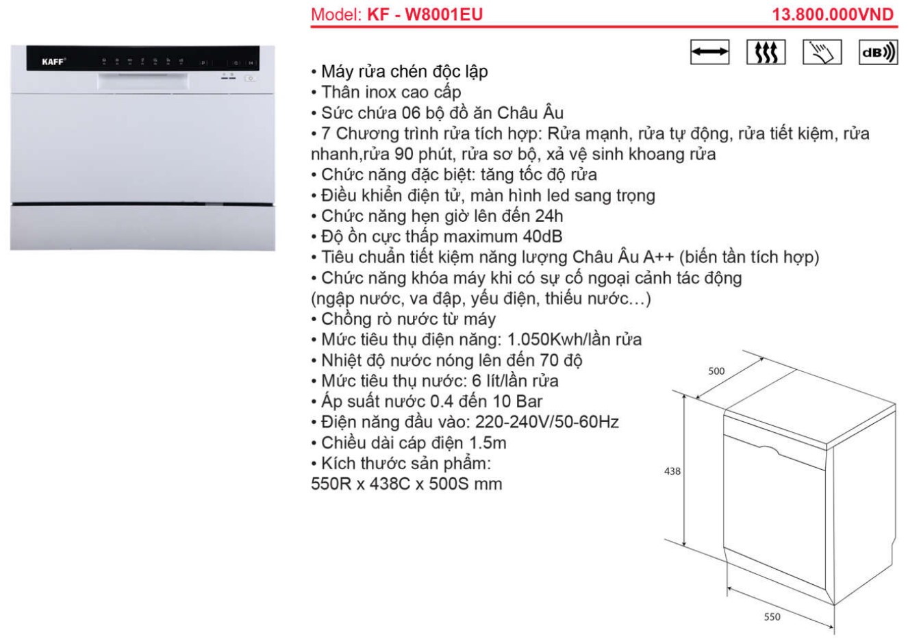 Máy rửa chén bát KAFF KF-W8001EU - Sản phẩm chính hãng