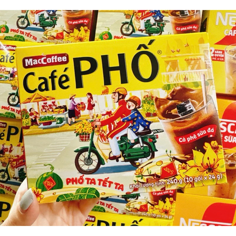 Café Phố Đen Đá, Sữa Đá Maccoffee Hộp 10 Gói - Cà Phê Phố Sữa, 10 Gói