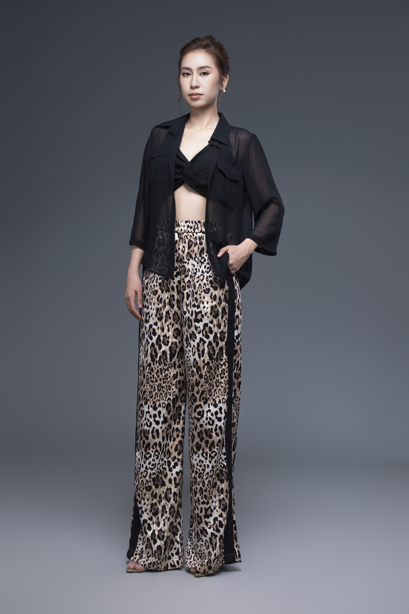 Quần beo lụa cát form suông đắp chiffon dọc LM112431 [BST Da Beo