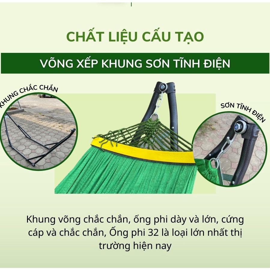 Võng Xếp Hoàng Nhân Khung Sơn Tĩnh Điện Phi 32 - Tặng Kèm Lưới Võng ( Chịu trọng lực 250kg )