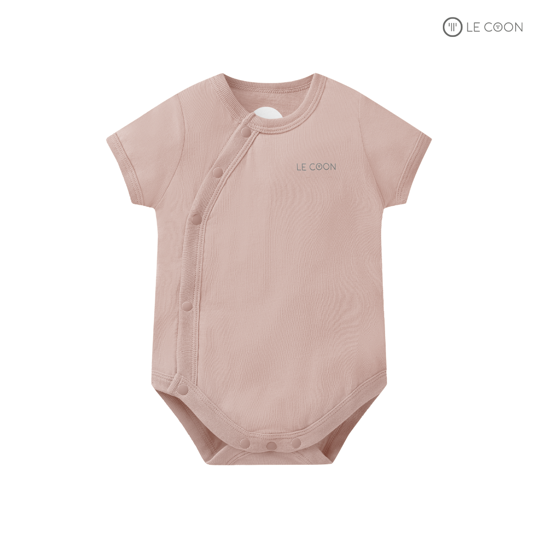 LE COON | Bodysuit Cúc Bấm Vạt Chéo Cộc Tay | Vải COOL mỏng mát | 0-12 tháng