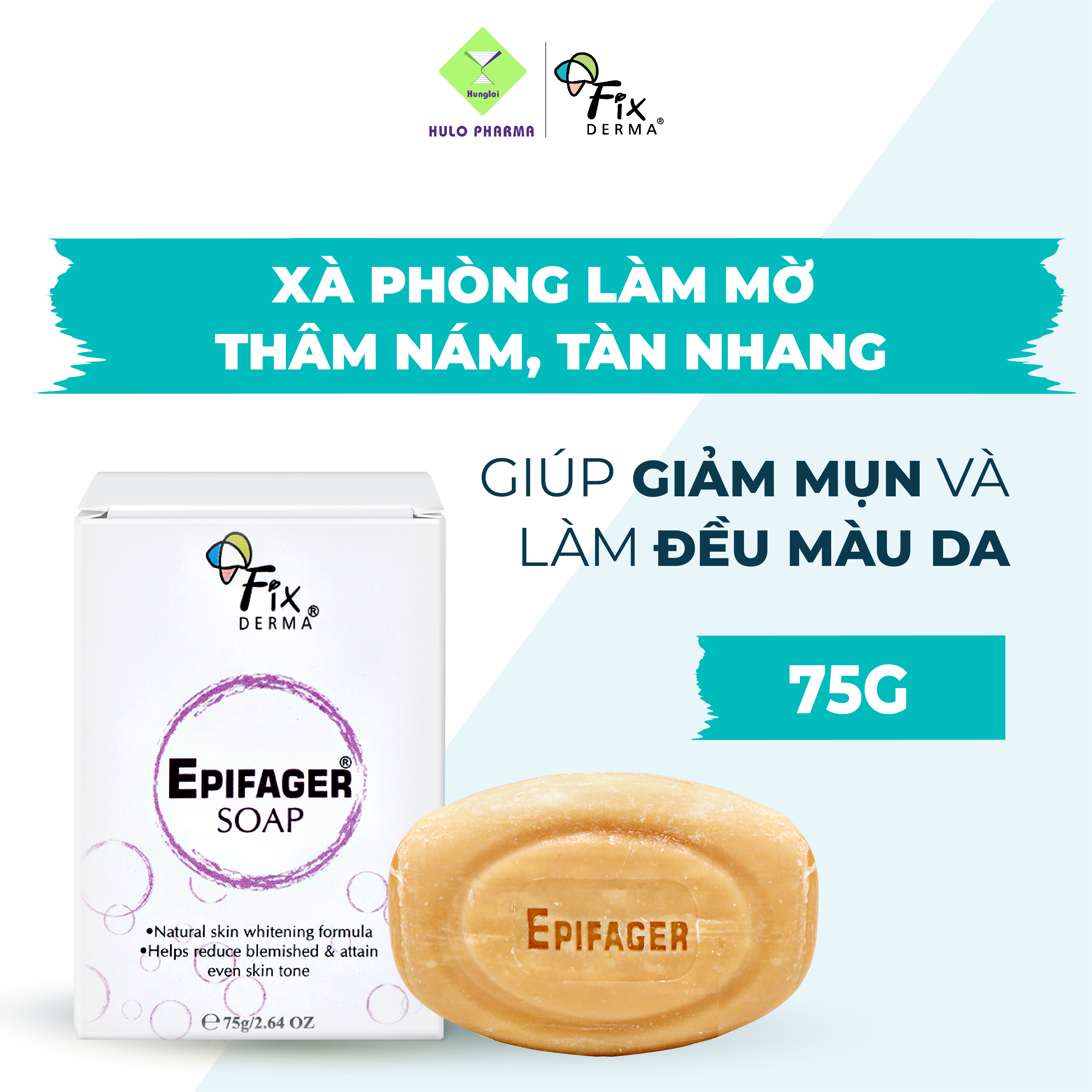 Xà Phòng Trắng Sáng Da, Mờ Thâm Nám, Tàn Nhang FIXDERMA Epifager Soap Giúp Da Sáng Mịn Đều Màu, Đẩy Lùi Thâm Sạm, Thâm Mụn Dùng Toàn Thân 75g - Hùng Lợi