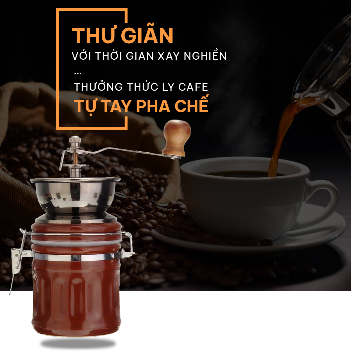 Máy xay cafe cầm tay | Cối xay cà phê hạt với lõi nghiền bằng gốm cao cấp bền bỉ | Dụng cụ xay cafe