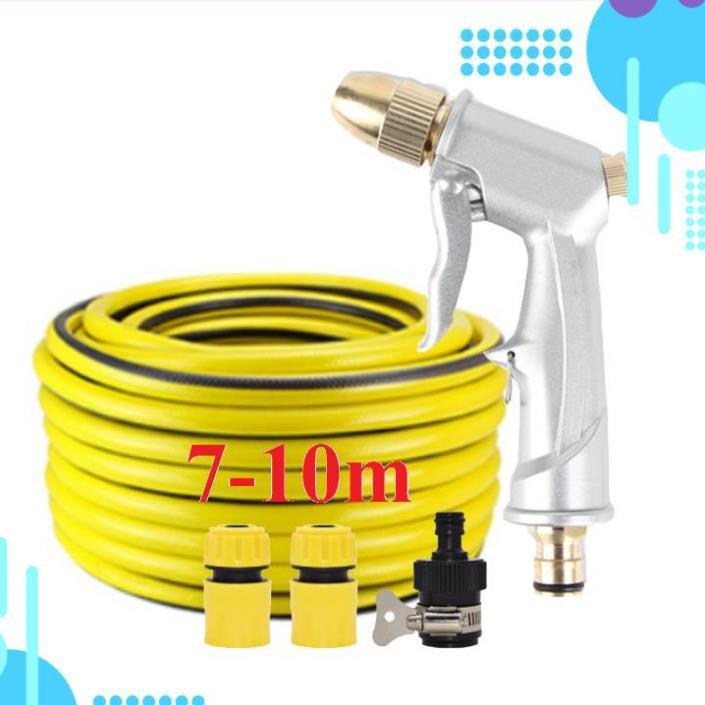 Bộ dây vòi xịt nước rửa xe, tưới cây . tăng áp 3 lần, loại 7m, 10m 206701 đầu đồng, cút, nối đen
