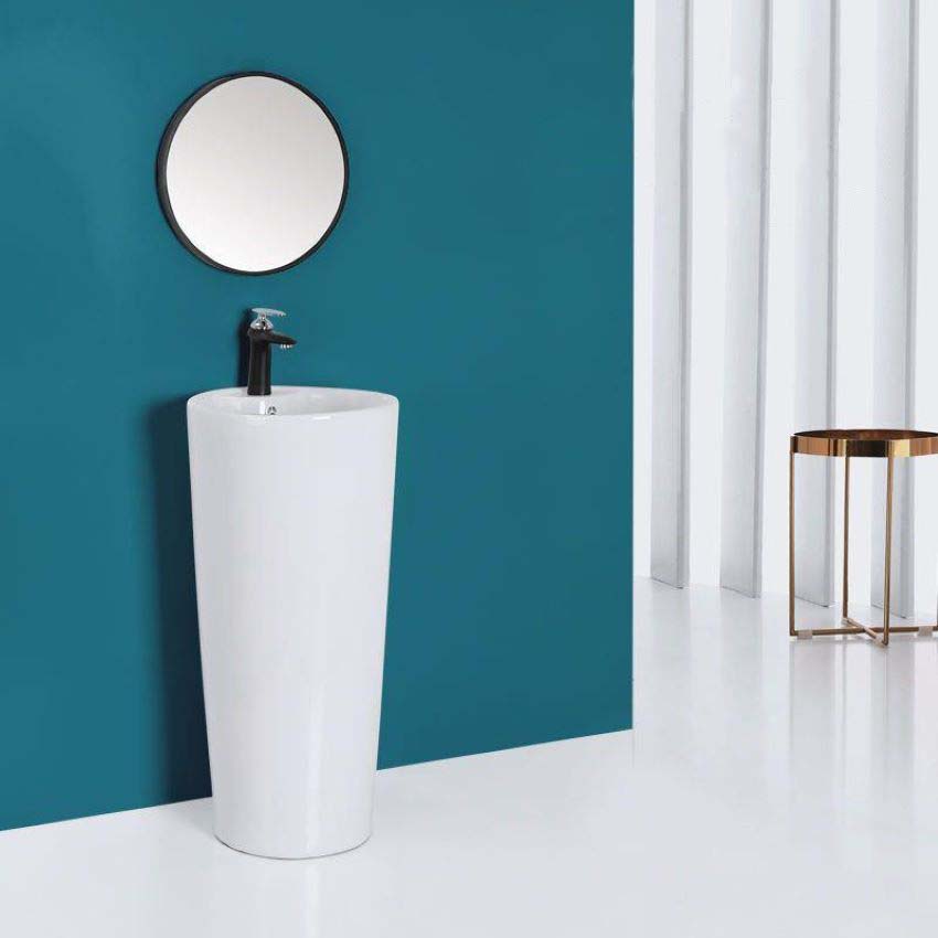Lavabo trụ đứng màu trắng kiểu tròn, thiết kế thanh lịch, hiện đại