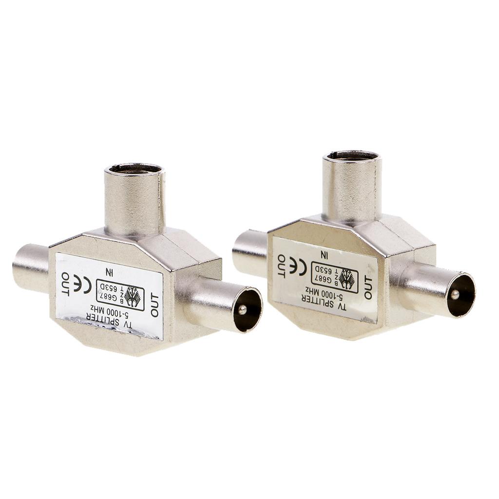 2 Pieces TV Aerial Metal Coaxial Signal Splitter 2 Way 1 Female To 2 Male