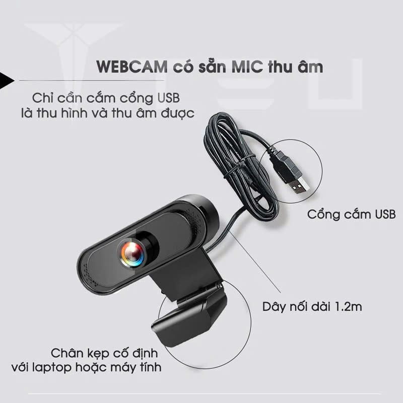 Webcam Cho Máy Tính PC Laptop 720p FullHD Kèm Mic Tích Hợp Micro To Rõ Cho Cuộc Gọi Video Call Zoom Góc Siêu Rộng New Chất Lượng Cao Để Live Stream Học Online Hàng Nhập Khẩu