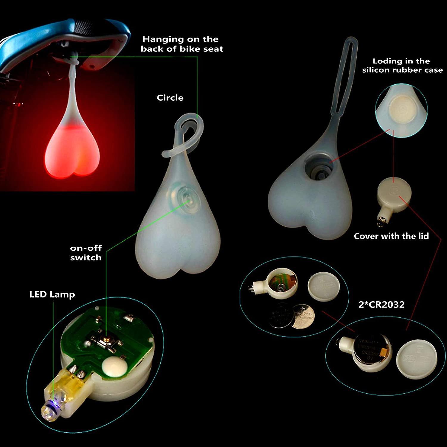 Bóng đèn silicon hình trái tim Xe đạp Đèn hậu xe đạp Đèn LED nguy hiểm Đèn đêm cho thuê chống thấm nước Ghế ngồi Đèn trứng, đèn đỏ