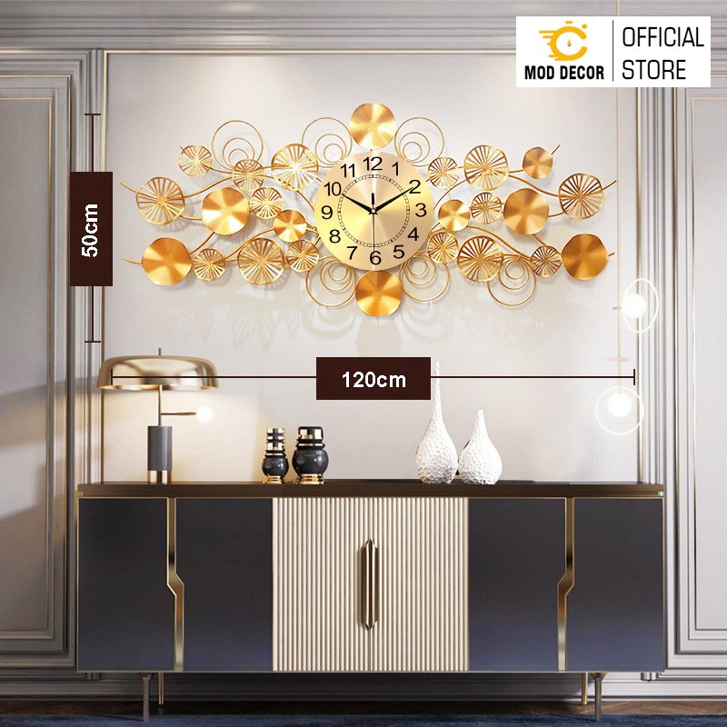 Đồng hồ treo tường sen vàng cỡ đại 1017 size 120*50cm cho phòng khách rộng