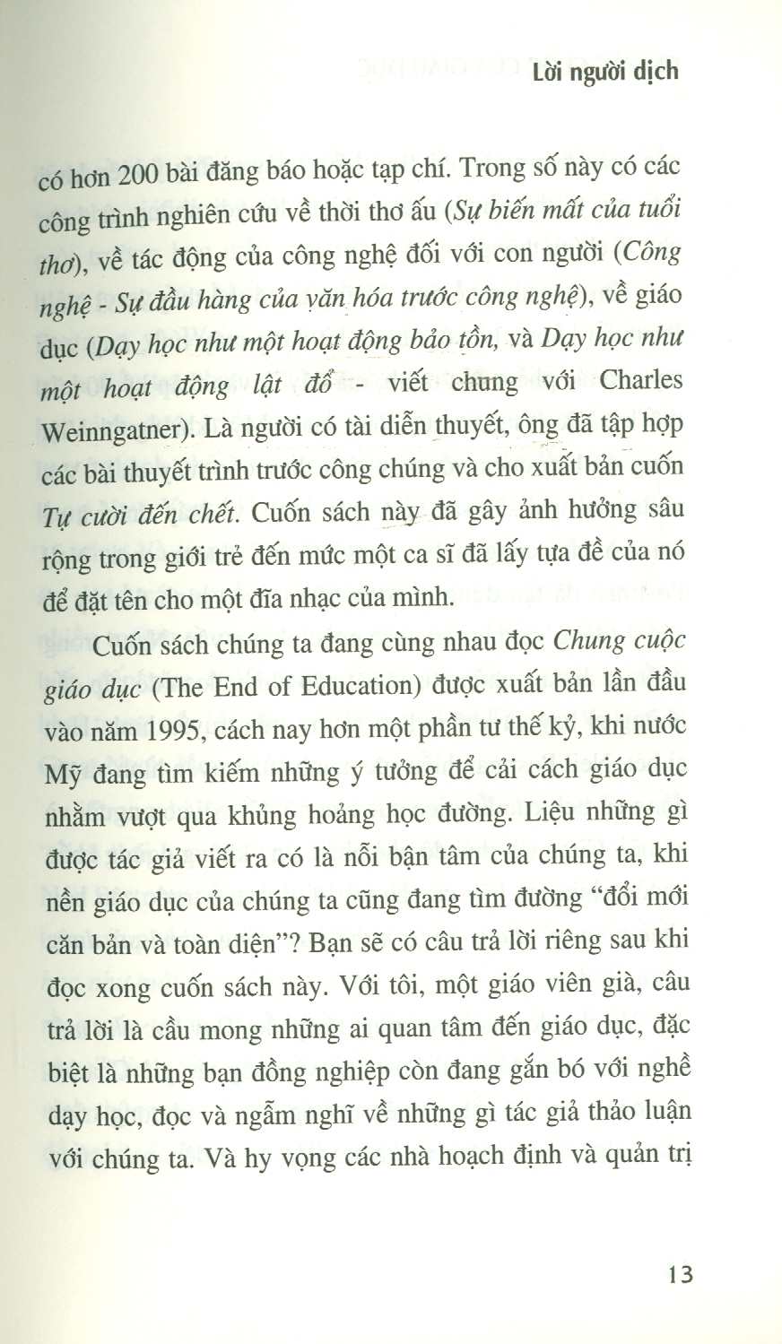 Chung CUộc Của Giáo Dục - Neil Postman - Nguyễn Quang Kính dịch -