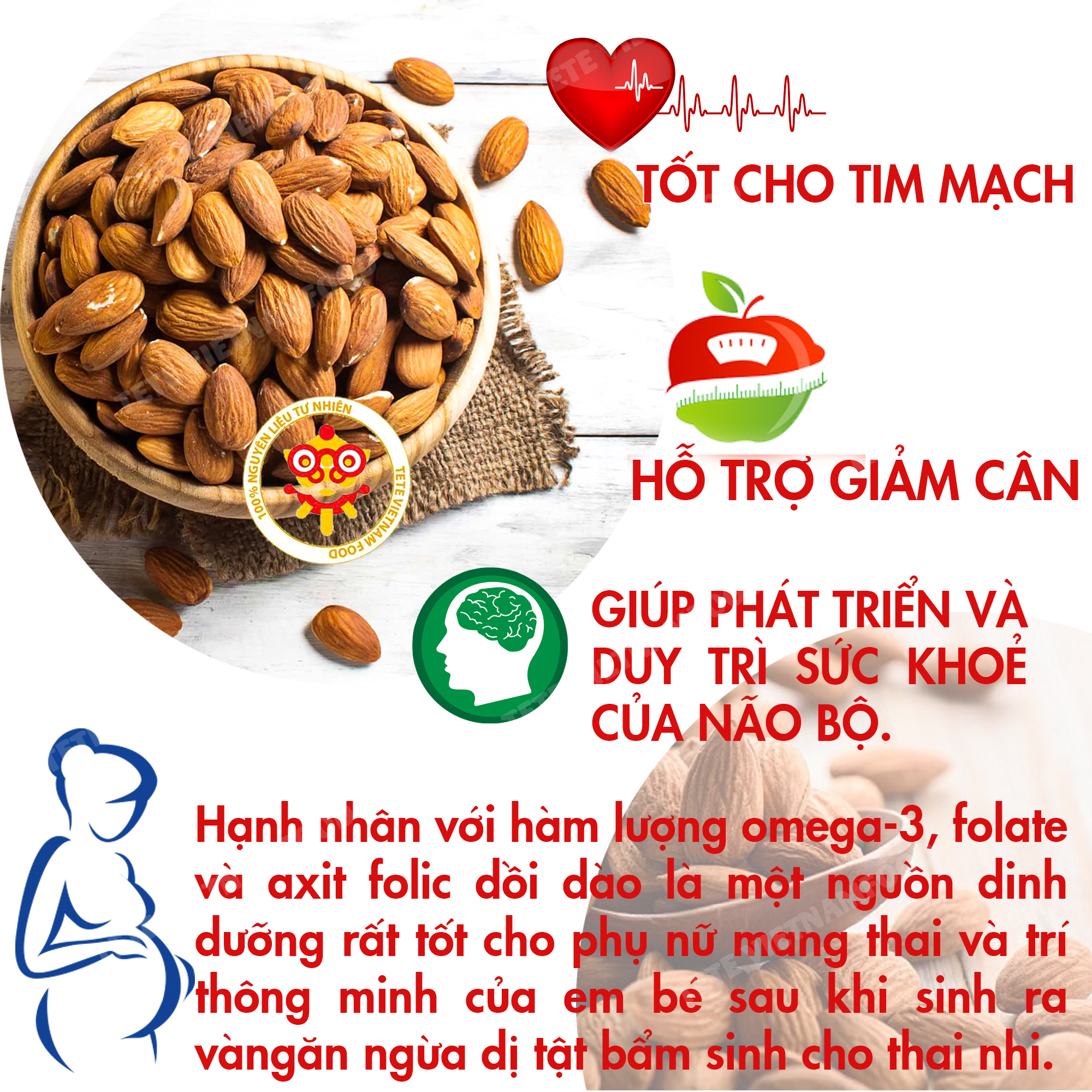 500 gram Hạt Hạnh Nhân TETE - Đã Rang