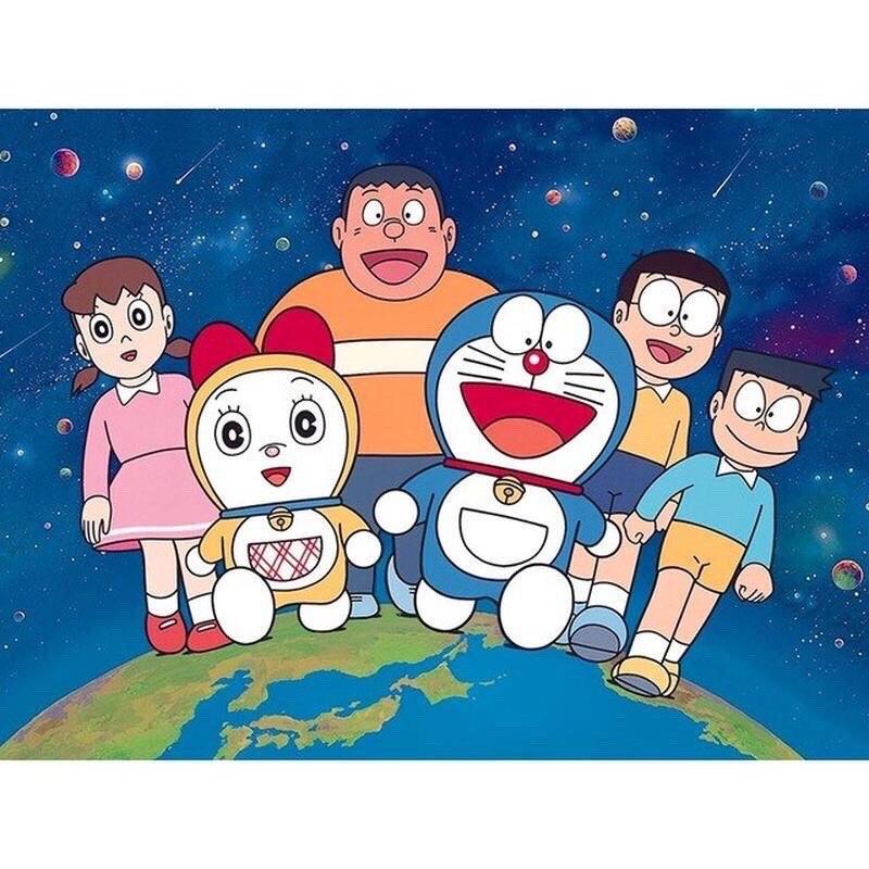 Tranh đính đá tự làm hoạ tiết hoạt hình Doraemon ngộ nghĩnh size 40*30cm