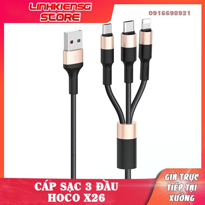 Cáp Sạc Hoco X 26 3 Đầu IPhone - Micro Usb - Type C Dây Dù Chống Đứt Dài 1M