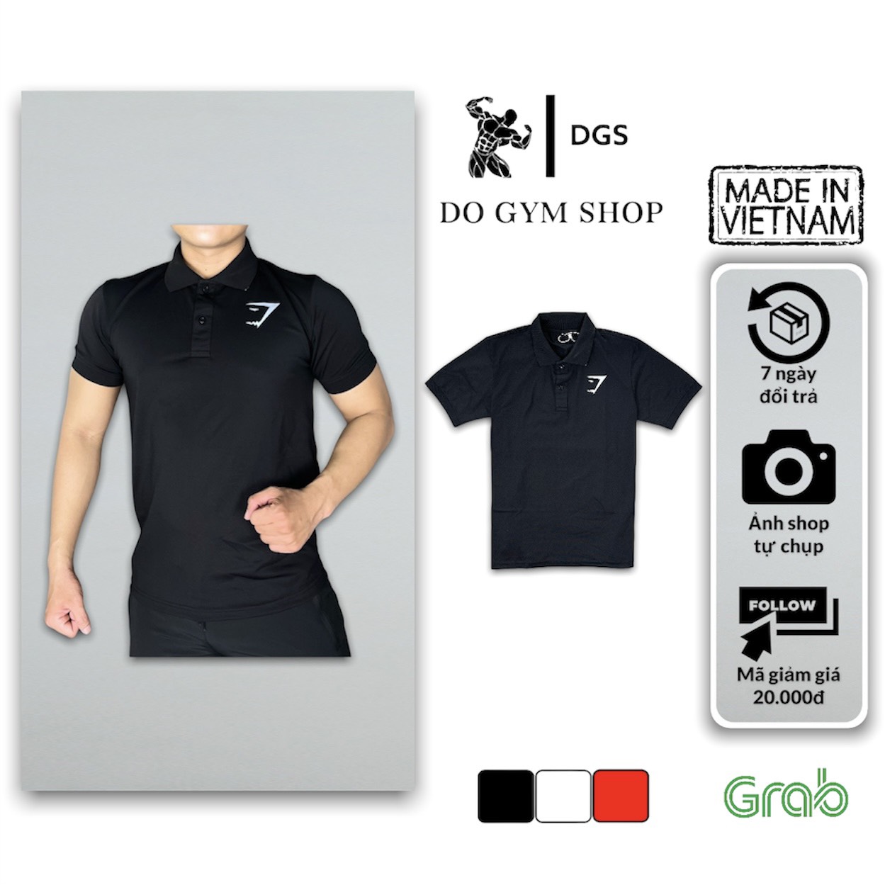 Áo polo nam tập gym DO GYM SHOP logo thêu thun cá sấu thoáng mát, không xù lông