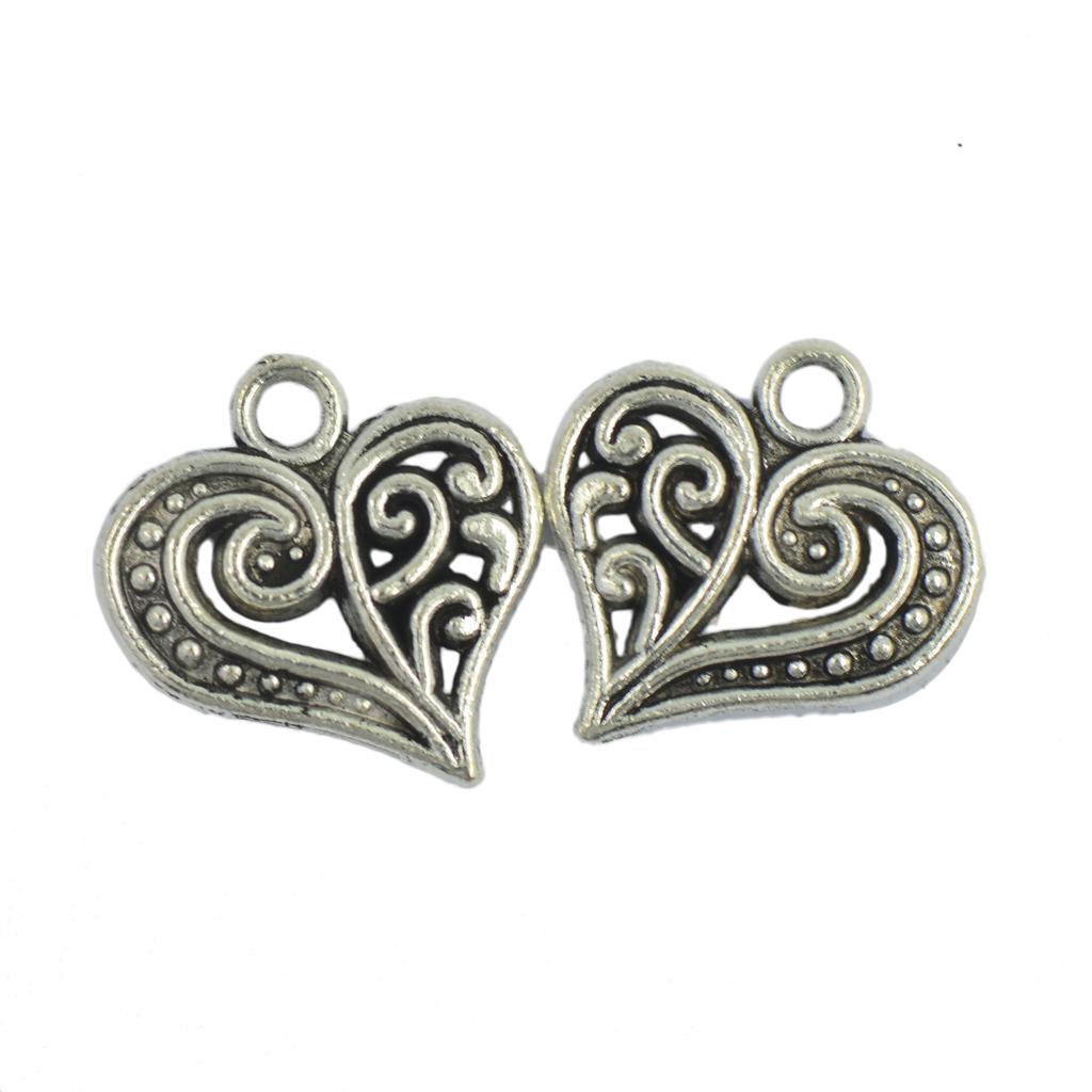 New 50 pcs Hollow Heart Charms Pendants DIY Jewelry Making Tibetan Silver