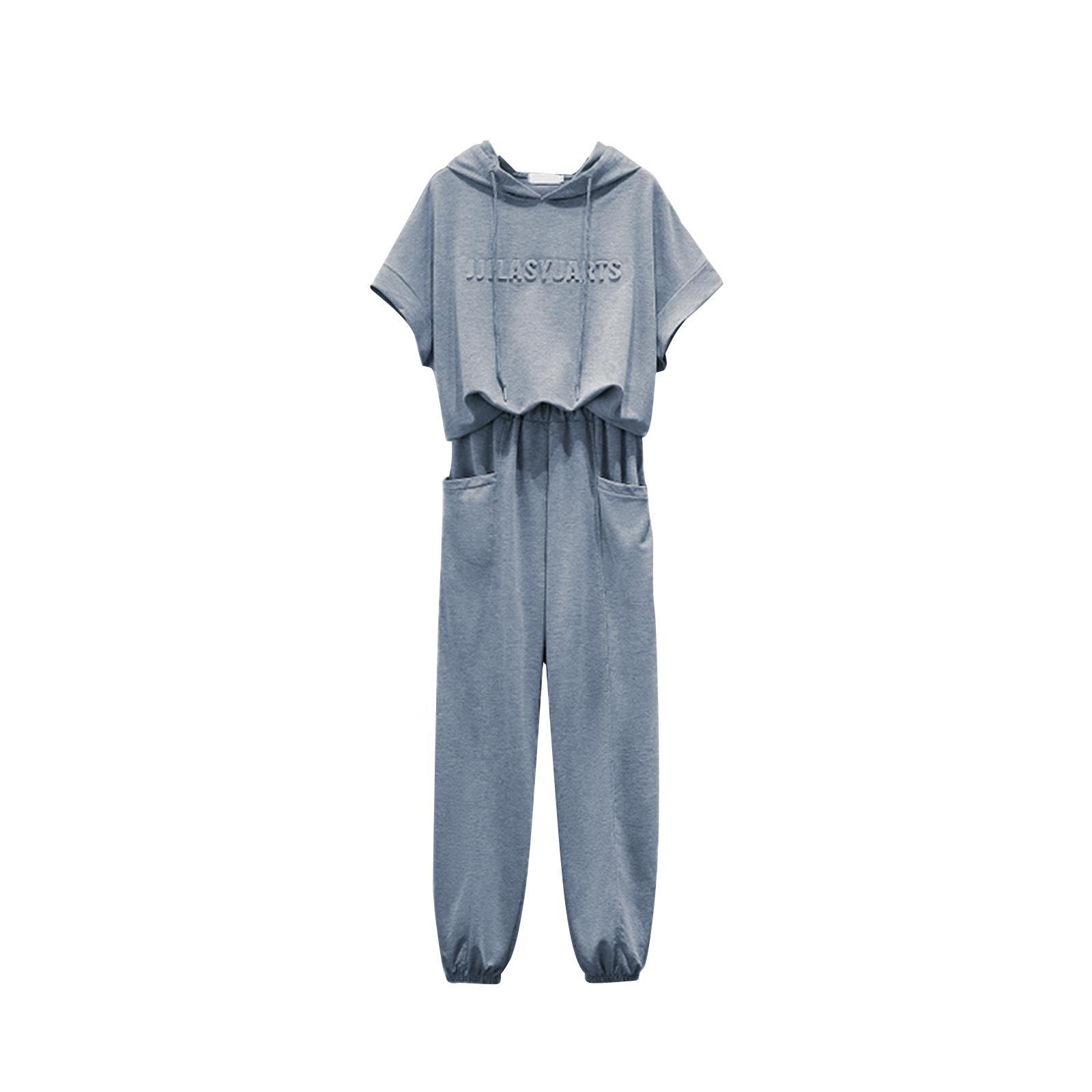 Women Tracksuit Set 2 Piece Short Sleeve Sweatshirt and Long Pants Loungwear