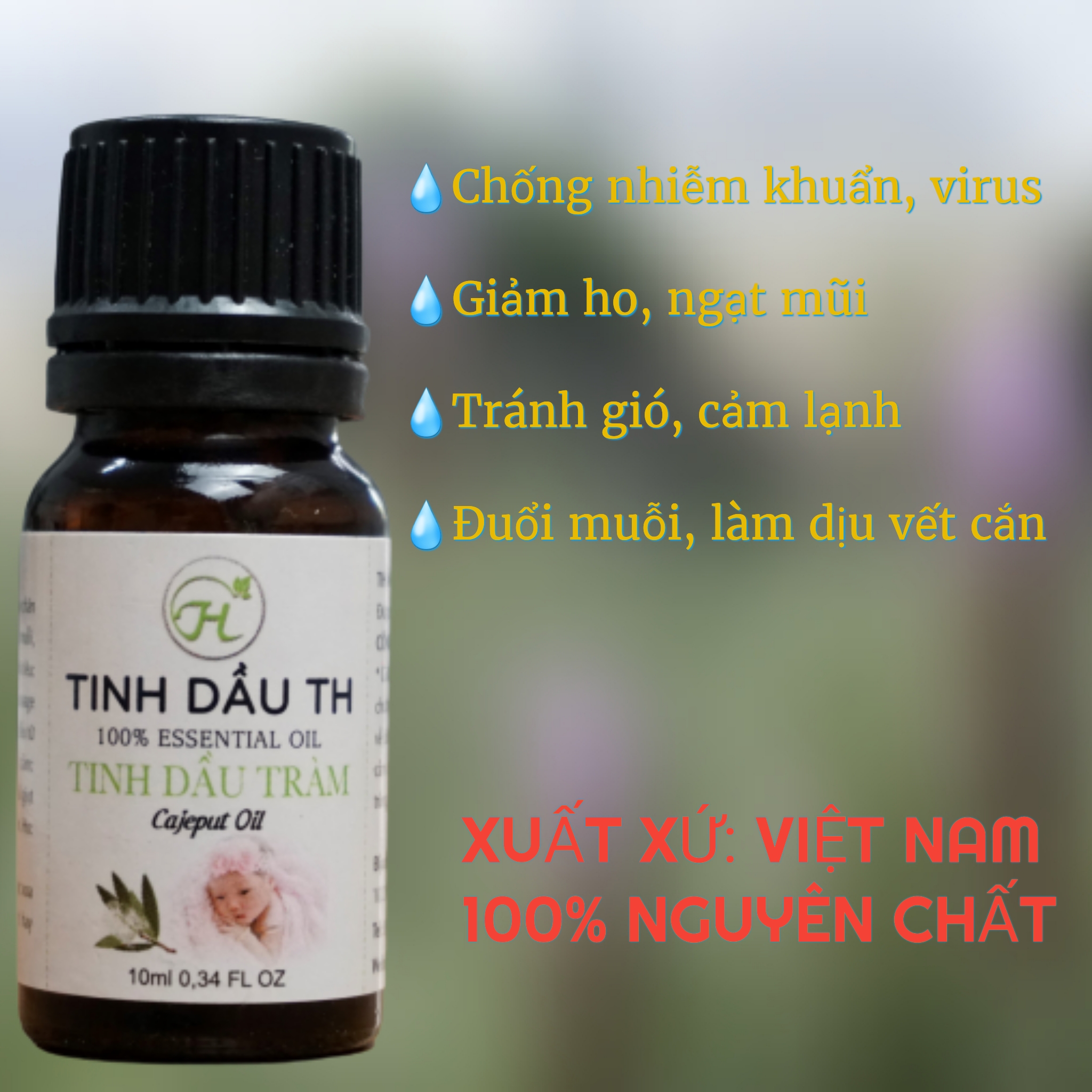 Chai lăn Tinh dầu Tràm Gió TH 10ml - Giảm Vết Đốt Côn Trùng Hiệu Qủa Cho Bé - Thuận Tiện Sử Dụng - Hàng Việt Nam An Toàn - Có Giấy Kiểm Định Chất Lượng Đầy Đủ