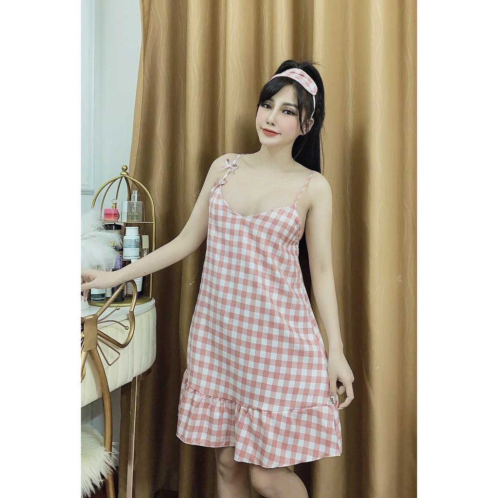 Váy ngủ hai dây đầm ngủ lụa có mút ngực mềm mịn đuôi xếp li MD32