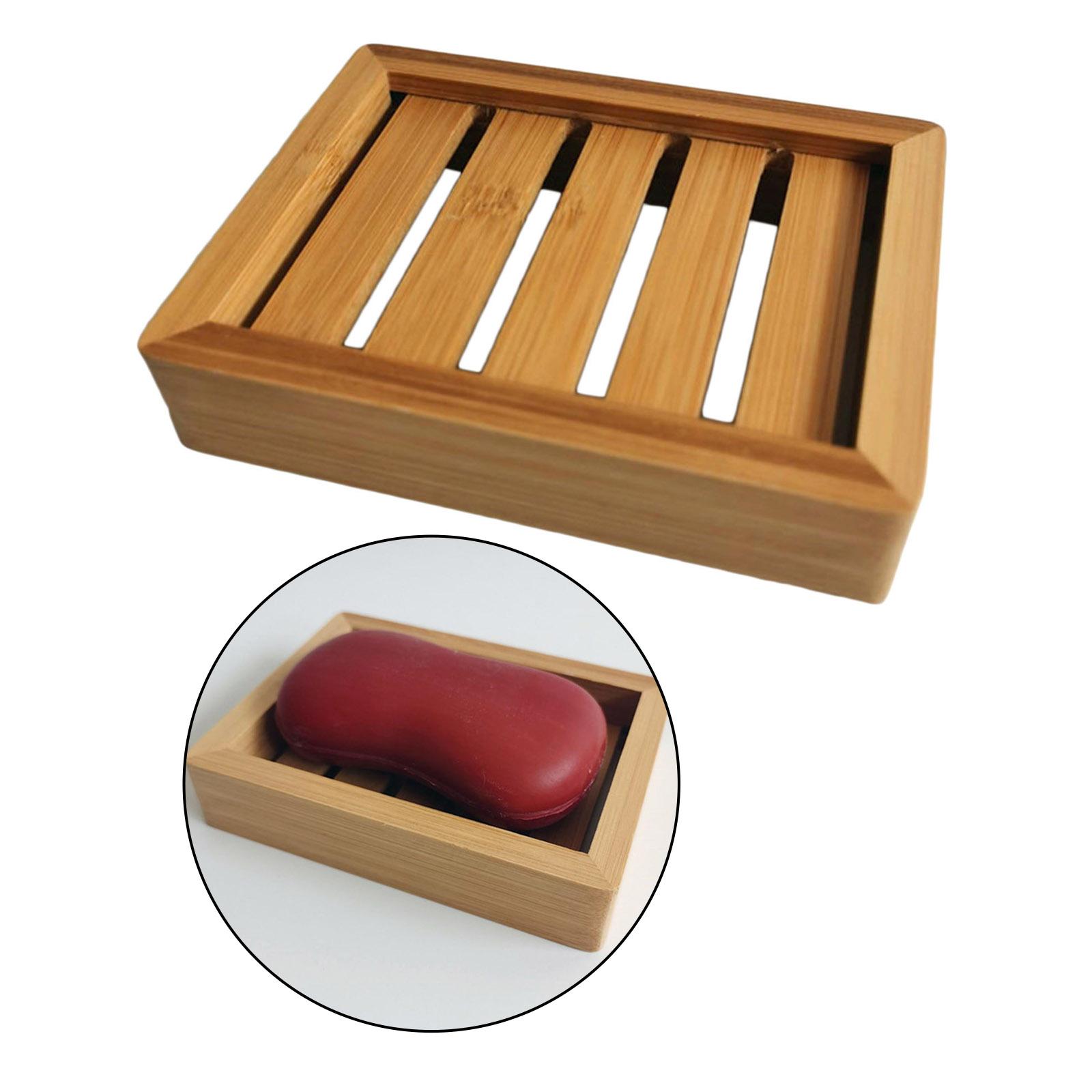Bamboo Soap Dish Soap Tray Holder Storage Rack Plate Container Bathroom Sink